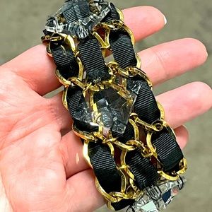 Vintage Betsey Johnson ribbon link crystal bracelet